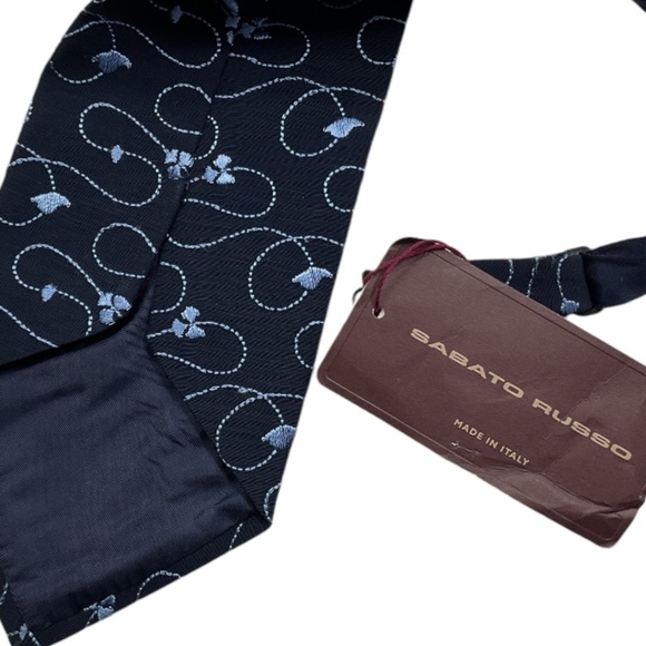 🆕SABATO RUSSO Navy Art Wool Blend LUXURY Ascot Cravat ITALY - Picture 2 of 2